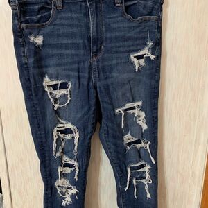 American Eagle Distressed Super High Rise Blue Skinny Jeans